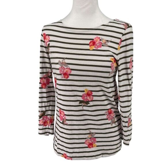Joules Womens Striped Floral Long Sleeve Top US 4 Cotton EUC - Picture 1 of 10